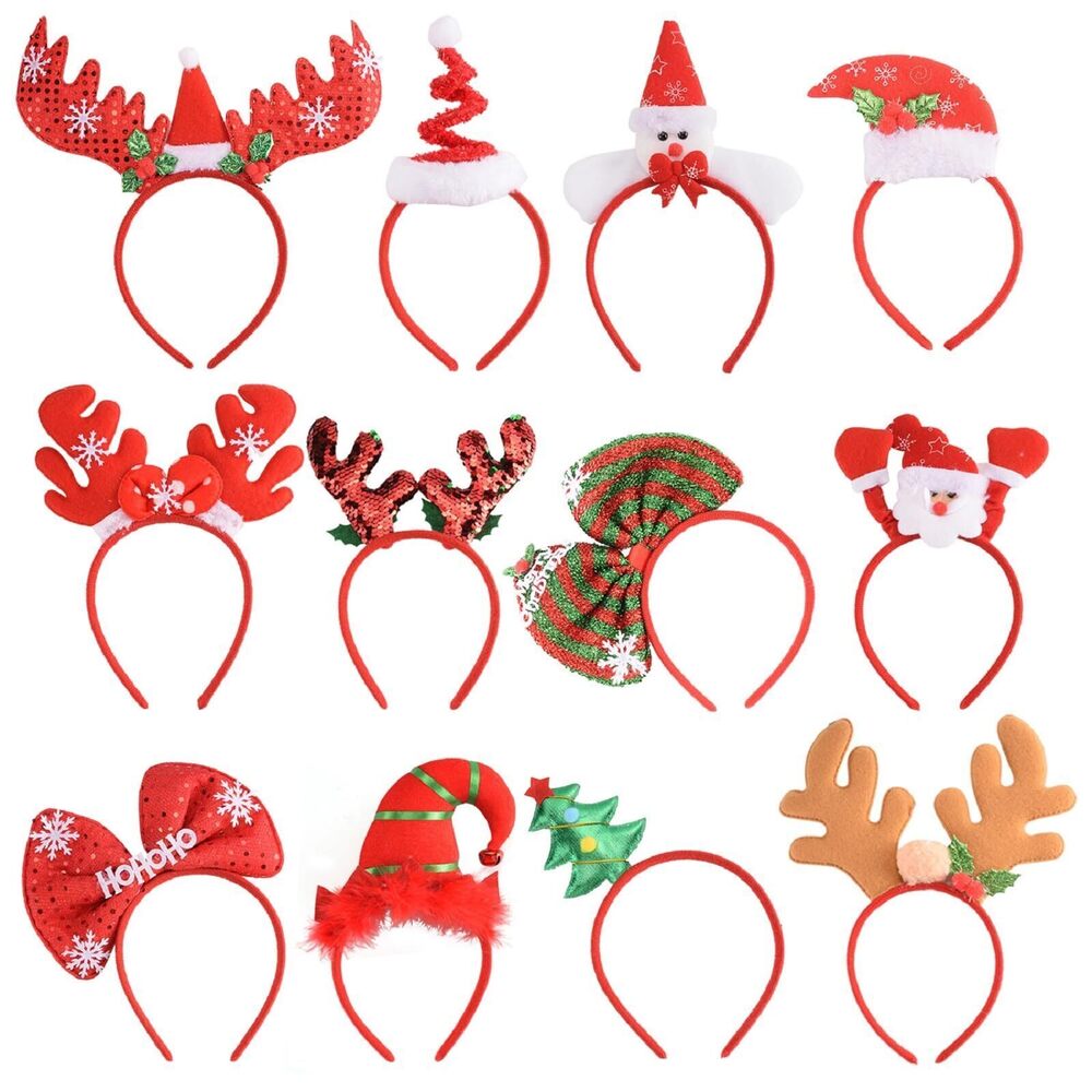 4025 12 PCS Holiday Headbands,Cute Christmas head hat toppers,Great Fun